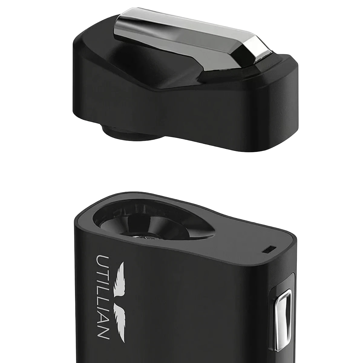 Utillian 850 magnetic mouthpiece cap and vaporizer chamber view