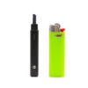 Size comparison of G Pen Melt electric dab tool standing next to green Bic lighter