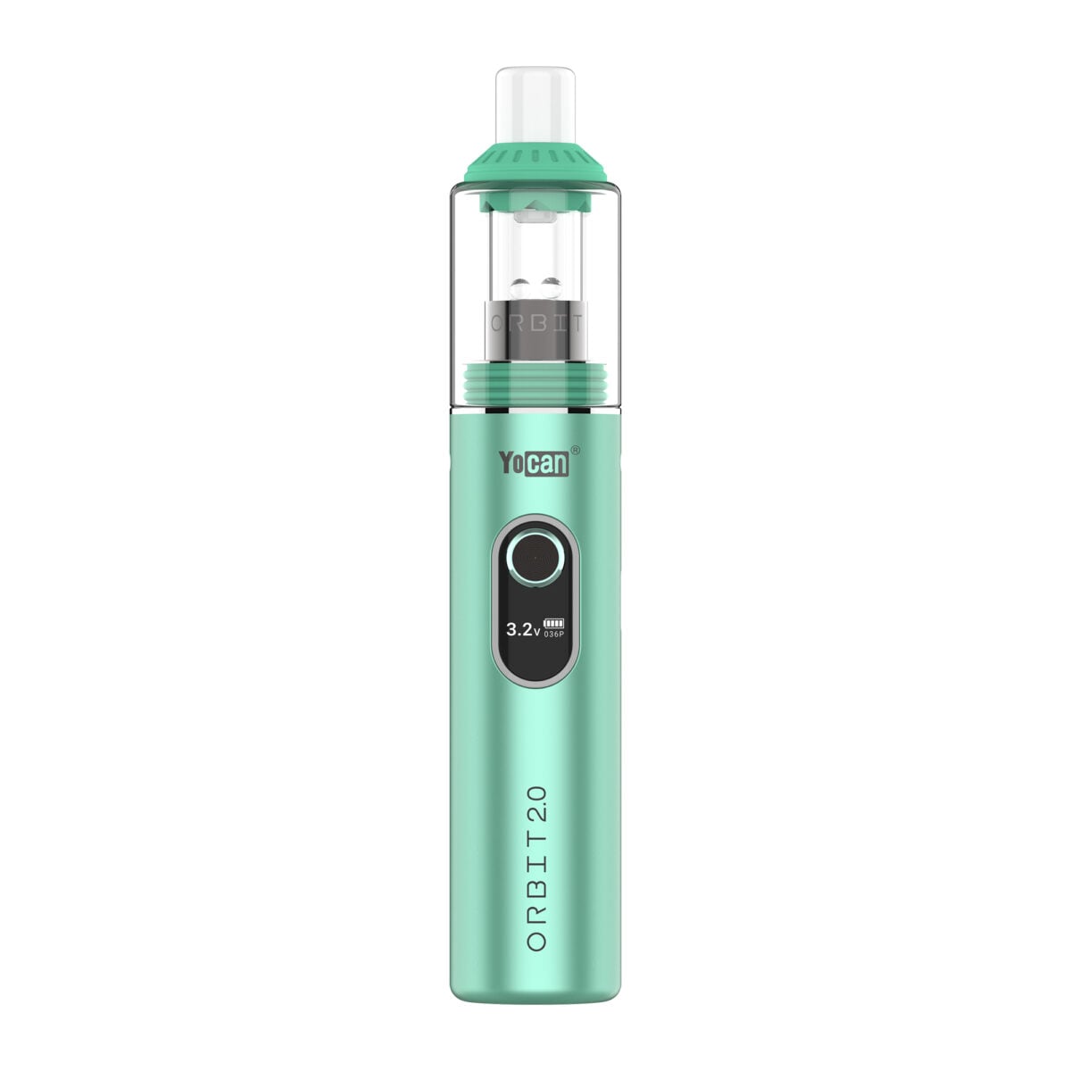Yocan Orbit 2.0 Concentrate Vaporizer Pen in mint green featuring quartz cup, glass cover, and digital OLED display