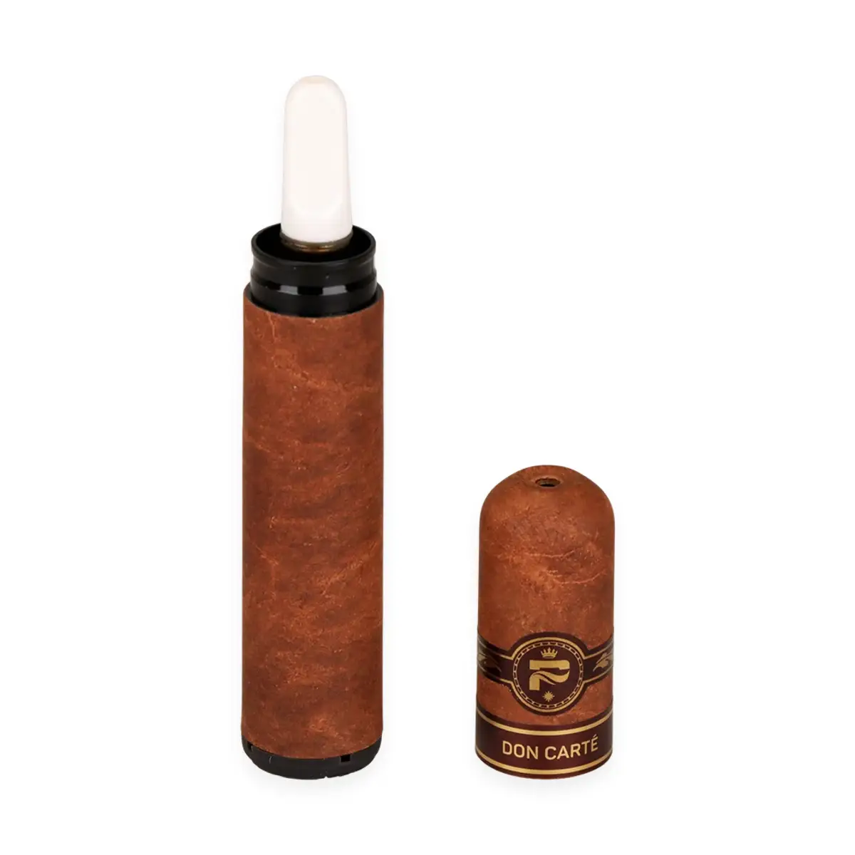 Pulsar 510 Don Carté Vaporizer open brown body with white mouthpiece cartridge