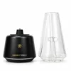 Tronian Omegatron 2 black vaporizer base next to clear glass cup bubbler attachment